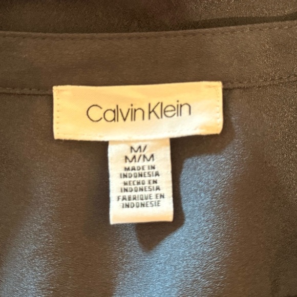 CALVIN KLEIN Women Thin Light Slippery Poly Blouse 2-Way Sleeve Black/Gray Med - Picture 2 of 11